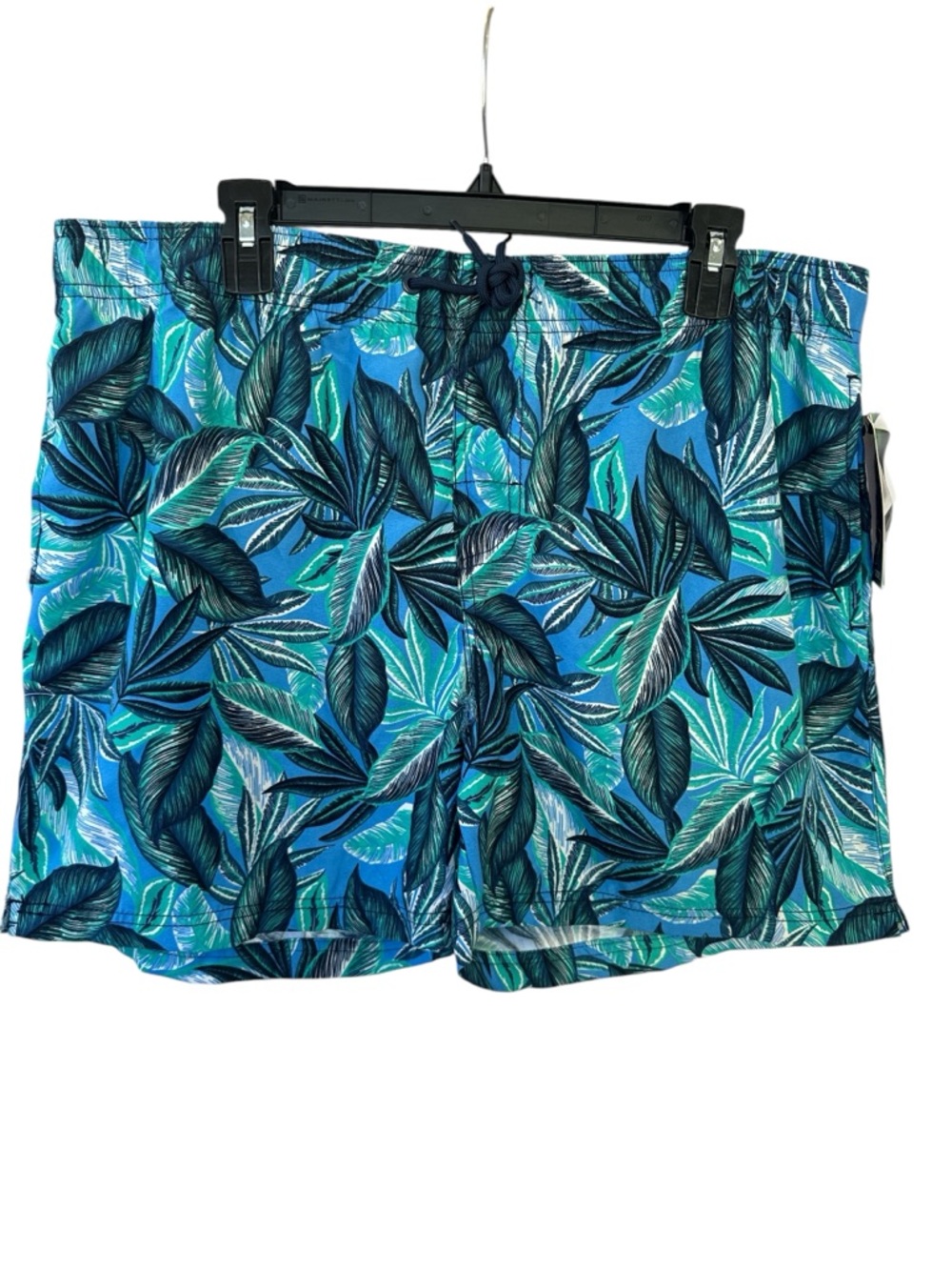 burnside Blue and Green Tropical Leaf Swim Shorts